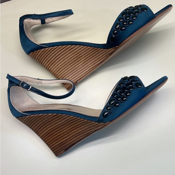 Blue Wedge Sandals with Braided Strap and Adjustable Ankle - Picture 2 of 7